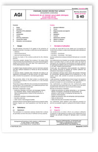 AGI Working document S 40. Chemically resistant vibrated floor surfaces (Acid protection construction). Edition November 2000. AGI Notice de travail S 40. Revetements de sol resistant aux produits chimiques en procede vibrant (protection contre les acides). Novembre 2000