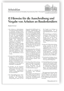 10 Hinweise für die Ausschreibung und Vergabe von Arbeiten an Baudenkmälern