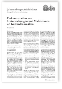 Merkblatt: Dokumentation von Untersuchungen und Maßnahmen an Kulturdenkmälern, Gerwin Stein, Merkblatt: Dokumentation von Untersuchungen und Maßnahmen an Kulturdenkmälern