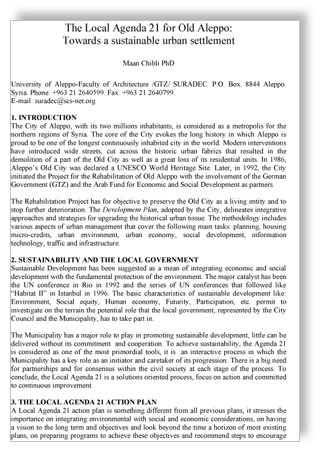 The Local Agenda 21 For Old Aleppo Towards A Sustainable Urban Settlement The Local Agenda 21 For Old Aleppo Towards A Sustainable Urban Settlement