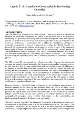 Agenda 21 For Sustainable Construction In Developing Countries Agenda 21 For Sustainable Construction In Developing Countries