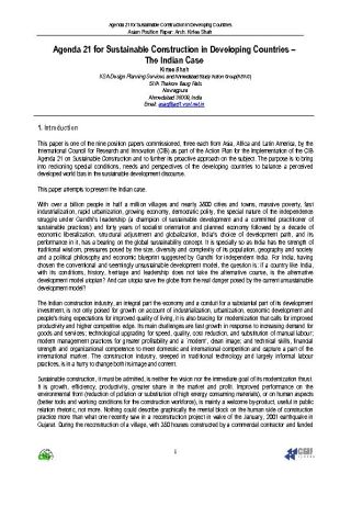Agenda 21 For Sustainable Construction In Developing Countries The Indian Case